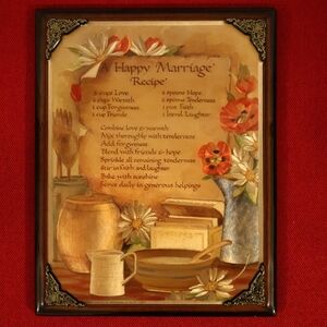 Vintage 1985 Happy Marriage Recipe Decorative Wall Plaque w/Alan Grant Artwork.